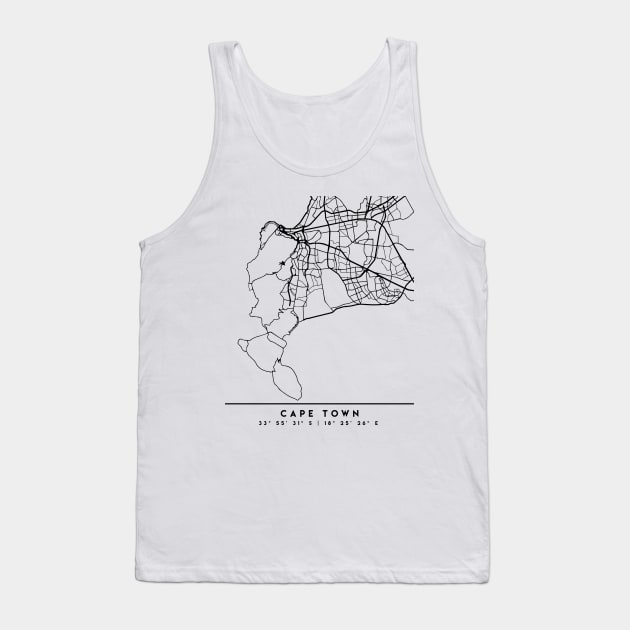 CAPE TOWN SOUTH AFRICA BLACK CITY STREET MAP ART Tank Top by deificusArt